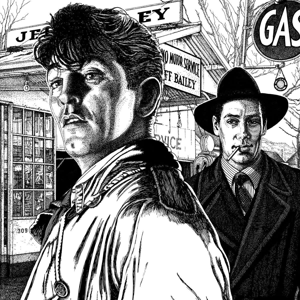 Featured image film noir art drawing of Out Of The Past by John Harbourne