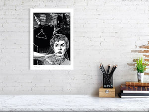 Film noir art drawing print of Psycho A3 size