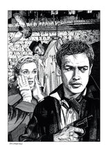 Load image into Gallery viewer, Film noir art drawing print of On The Waterfront by John Harbourne