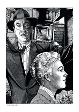 Load image into Gallery viewer, Film noir art drawing print of Vertigo by John Harbourne