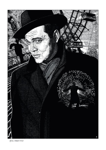 Film noir art drawing print of The Third Man by John Harbourne