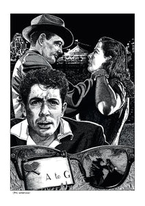 Film noir art drawing print of Strangers On A Train by John Harbourne