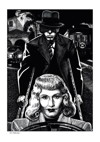Film noir art drawing print of Double Indemnity by John Harbourne