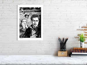 Film noir art drawing print of On The Waterfront A3 size