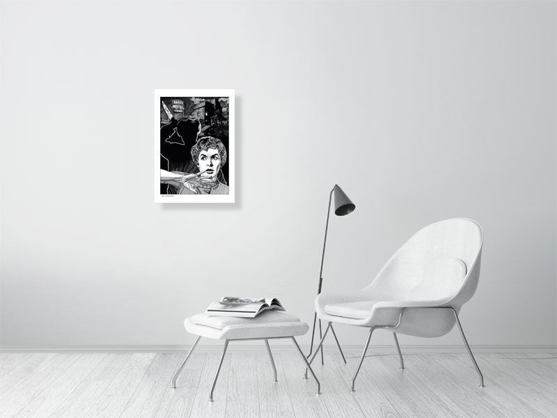 Film noir art drawing print of Psycho a2 size